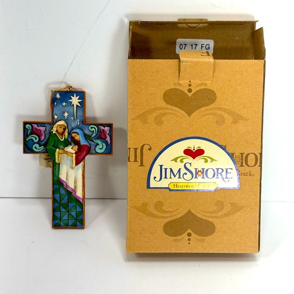 Jim Shore Bas Relief Cross with Holy Family Scene Hanging Ornament - Picture 3 of 5
